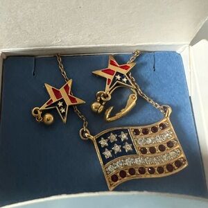Avon Gold and Red Star Brooch with Flag Charm